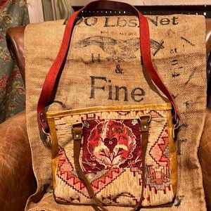 Handmade genuine leather and kilim fabric bag